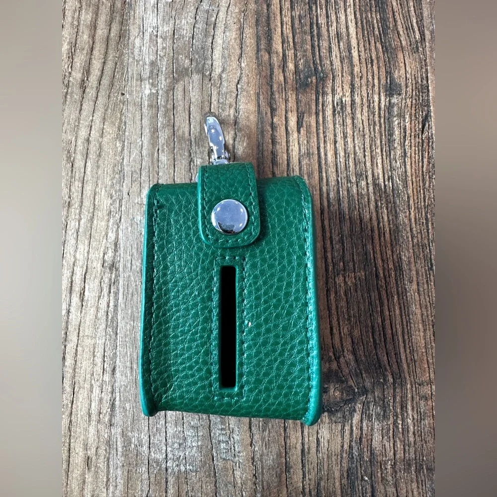 Stylish Green Leather Dog Leash Pouch Dog Poop Pickup Bags Holder